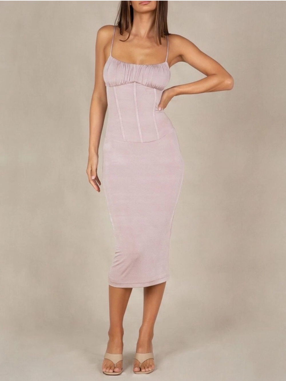 Misha Denisa Corset Midi Dress Dusty Rose